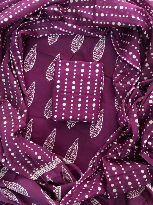 Classic Purple Printed Cotton Suit With Cotton Dupatta