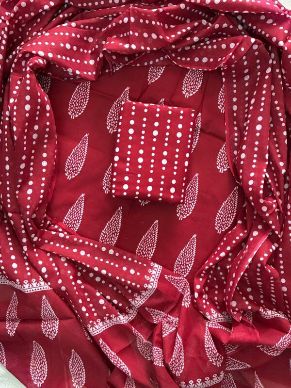 Classic Red Printed Cotton Suit With Cotton Dupatta