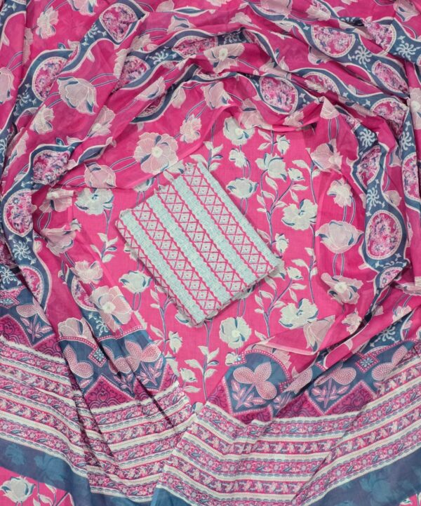 Classic Pink Printed Cotton Suit With Cotton Dupatta
