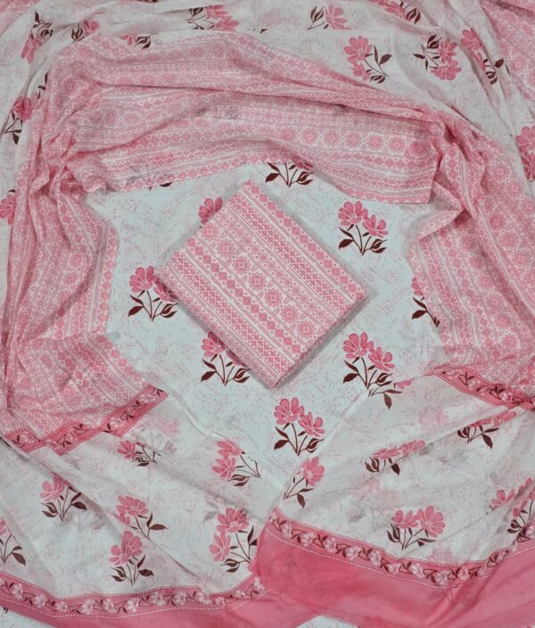 Classic Dark Rose Printed Cotton Suit With Cotton Dupatta