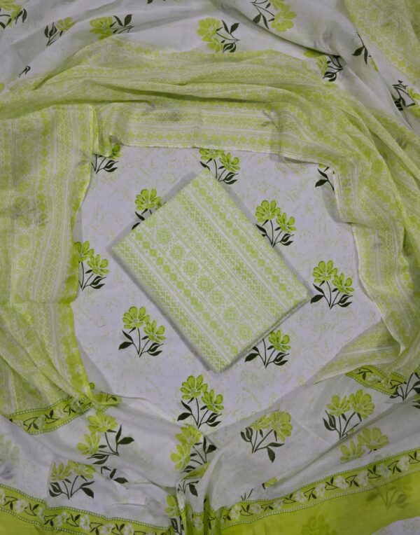 Classic Pesto Printed Cotton Suit With Cotton Dupatta