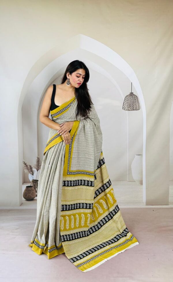 Premium Hand Block Printed Cotton Mulmul Saree