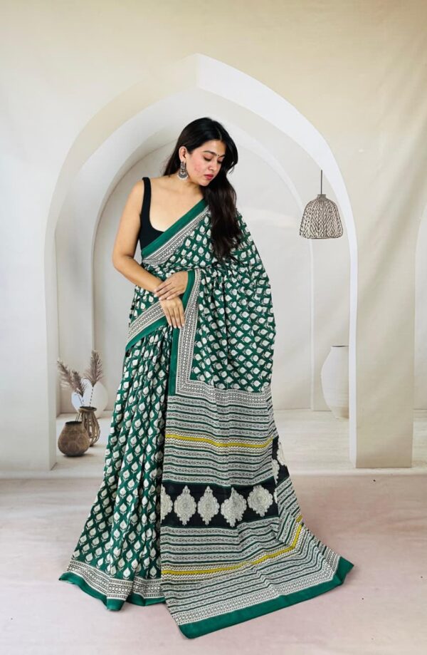 Premium Hand Block Printed Cotton Mulmul Saree