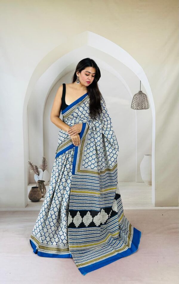 Premium Hand Block Printed Cotton Mulmul Saree