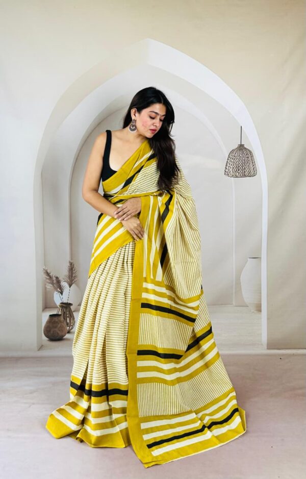 Premium Hand Block Printed Cotton Mulmul Saree